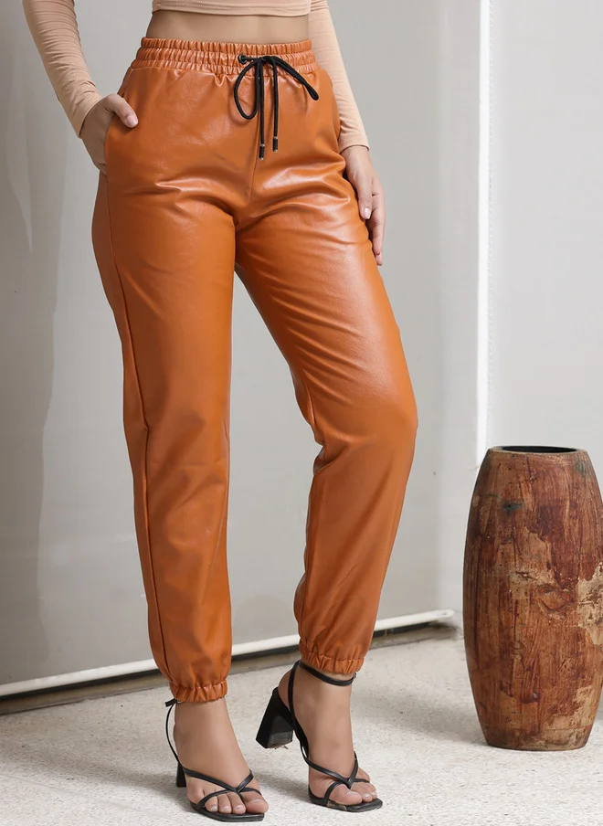 PRIZO PRIZO High Rise Brown Solid Joggers Jegging